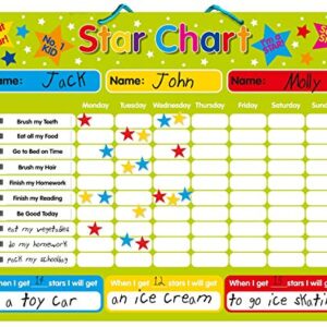 Magnetic Reward / Star / Responsibility / Behavior Chart for up to 3 Children. Rigid board 16" x 13" (40 x 32cm) with hanging loop