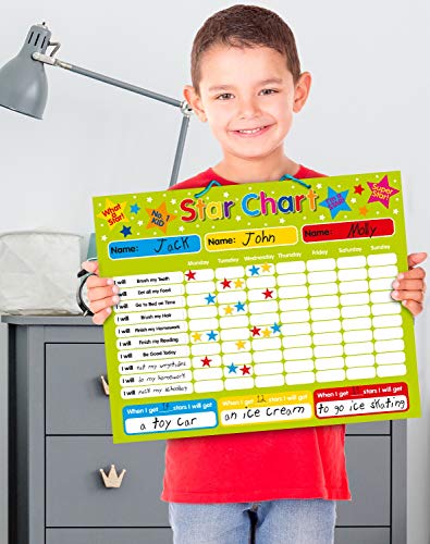 Magnetic Reward / Star / Responsibility / Behavior Chart for up to 3 Children. Rigid board 16" x 13" (40 x 32cm) with hanging loop