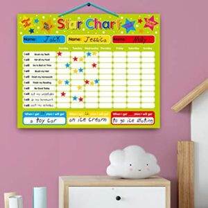 Magnetic Reward / Star / Responsibility / Behavior Chart for up to 3 Children. Rigid board 16" x 13" (40 x 32cm) with hanging loop