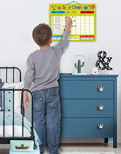 Magnetic Reward / Star / Responsibility / Behavior Chart for up to 3 Children. Rigid board 16" x 13" (40 x 32cm) with hanging loop