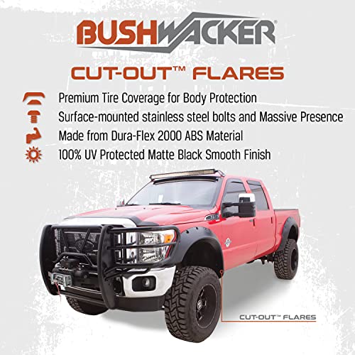 Bushwacker Cutout Pocket/Rivet Style Rear Fender Flares | 2-Piece Set, Black, Smooth Finish | 20044-02 | Fits 1999-2010 Ford F-250/F-350 Super Duty Styleside w/ 6.8' Bed (Excludes Dually)