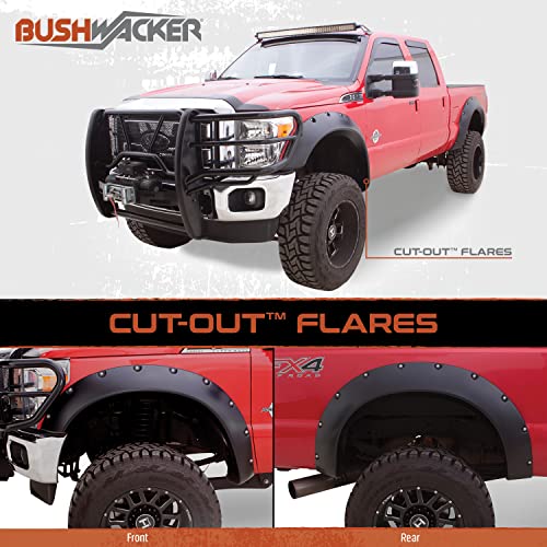 Bushwacker Cutout Pocket/Rivet Style Rear Fender Flares | 2-Piece Set, Black, Smooth Finish | 20044-02 | Fits 1999-2010 Ford F-250/F-350 Super Duty Styleside w/ 6.8' Bed (Excludes Dually)