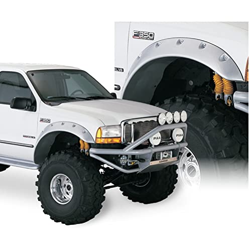 Bushwacker Cutout Pocket/Rivet Style Front Fender Flares | 2-Piece Set, Black, Smooth Finish | 20043-02 | Fits 1999-2007 Ford F-250/F-350/F-450/F-550 Super Duty Styleside