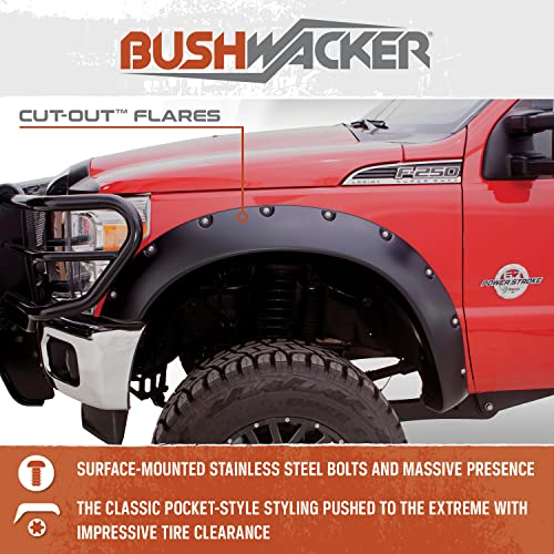 Bushwacker Jeep Cutout Pocket/Rivet Style Front & Rear Fender Flares | 4-Piece Set, Black, Textured Finish | 10912-07 | Fits 1984-2001 Jeep Cherokee, 2-Door Sport