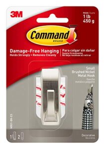 command small modern reflections metal hook, brushed nickel, 1-hook, 2-strips, decorate damage-free