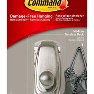 Command 17061BN ommand Timeless, Medium, 1 (17061BN-ES) Wall Hooks, Metallic Brushed Nickel