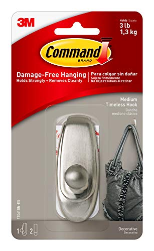 Command 17061BN ommand Timeless, Medium, 1 (17061BN-ES) Wall Hooks, Metallic Brushed Nickel