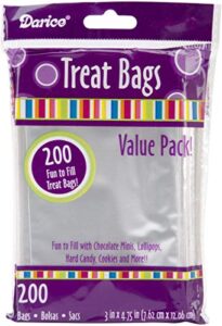 darice value pack, 3 x 4.7 inches, 200 pieces treat bags, clear/transparent (package may vary)