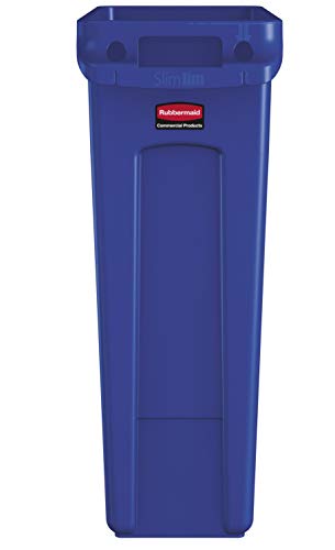 Rubbermaid Commercial Products Slim Jim Plastic Rectangular Recycling Bin with Venting Channels, 23 Gallon, Blue Recycling (FG354007BLUE)