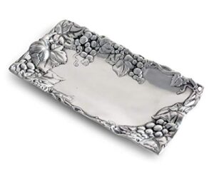 arthur court metal bread serving tray grape pattern sand casted in aluminum with artisan quality hand polished design tarnish-free 6 inch x 12 inch