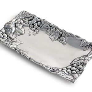 Arthur Court Metal Bread Serving Tray Grape Pattern Sand Casted in Aluminum with Artisan Quality Hand Polished Design Tarnish-Free 6 inch x 12 inch