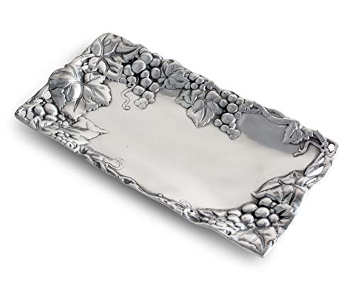 Arthur Court Metal Bread Serving Tray Grape Pattern Sand Casted in Aluminum with Artisan Quality Hand Polished Design Tarnish-Free 6 inch x 12 inch