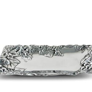 Arthur Court Metal Bread Serving Tray Grape Pattern Sand Casted in Aluminum with Artisan Quality Hand Polished Design Tarnish-Free 6 inch x 12 inch