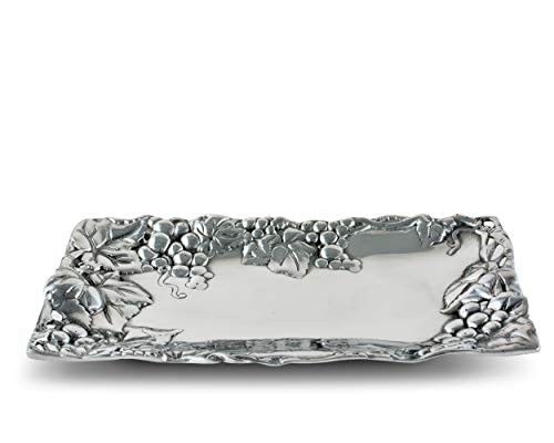Arthur Court Metal Bread Serving Tray Grape Pattern Sand Casted in Aluminum with Artisan Quality Hand Polished Design Tarnish-Free 6 inch x 12 inch