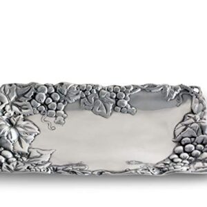 Arthur Court Metal Bread Serving Tray Grape Pattern Sand Casted in Aluminum with Artisan Quality Hand Polished Design Tarnish-Free 6 inch x 12 inch