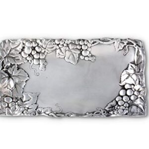 Arthur Court Metal Bread Serving Tray Grape Pattern Sand Casted in Aluminum with Artisan Quality Hand Polished Design Tarnish-Free 6 inch x 12 inch