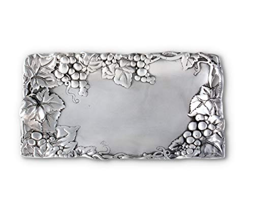 Arthur Court Metal Bread Serving Tray Grape Pattern Sand Casted in Aluminum with Artisan Quality Hand Polished Design Tarnish-Free 6 inch x 12 inch