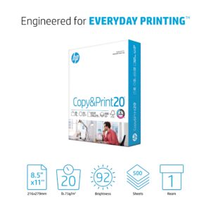 hp printer paper | 8.5 x 11 paper | copy &print 20 lb | 1 ream case – 500 sheets| 92 bright | made in usa – fsc certified | 200060