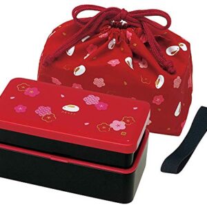 Japanese Traditional Rabbit Blossom Bento Box Set - Square 2 Tier Bento Box, Rice Ball Press, Bento Bag (Red)