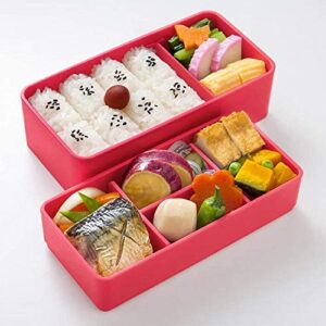 Japanese Traditional Rabbit Blossom Bento Box Set - Square 2 Tier Bento Box, Rice Ball Press, Bento Bag (Red)