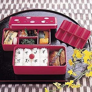 Japanese Traditional Rabbit Blossom Bento Box Set - Square 2 Tier Bento Box, Rice Ball Press, Bento Bag (Red)