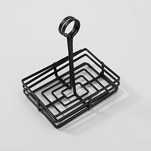 American Metalcraft FWC68 Rectangular Wrought Iron Condiment Rack Basket with Display Handle, 6" x 8", Black