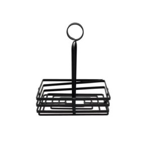 American Metalcraft FWC68 Rectangular Wrought Iron Condiment Rack Basket with Display Handle, 6" x 8", Black