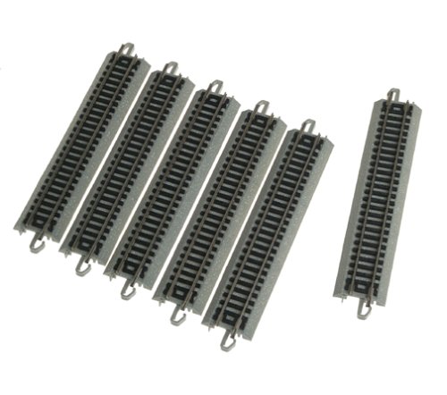 Bachmann Trains - Snap-Fit E-Z TRACK 5” STRAIGHT TRACK (6/card) - NICKEL SILVER Rail With Grey Roadbed - N Scale, 8