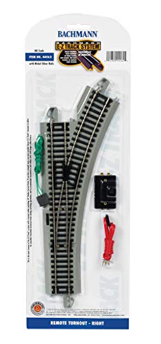 Bachmann Trains - Snap-Fit E-Z TRACK REMOTE TURNOUT - RIGHT (1/card) - NICKEL SILVER Rail With Gray Roadbed - HO Scale