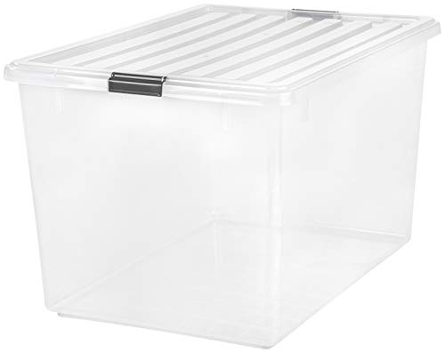 IRIS USA 132 Qt. Plastic Storage Container Bin with Secure Lid and Latching Buckles, 1 pack - Clear, Durable Stackable Nestable Organizing Tote Tub Box Sports General Organization Garage Extra Large