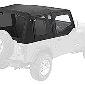 Pavement Ends by Bestop 51132-15 Black Denim Replay Replacement Soft Top Tinted Windows w/ Upper Door Skins for 1988-1995 Jeep Wrangler