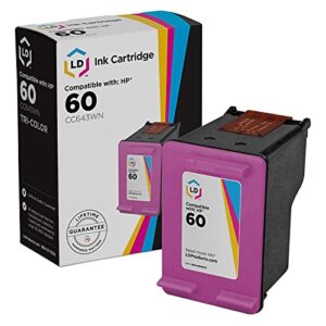 ld products remanufactured compatible ink cartridge replacement for hp 60 cc643wn (tri color) for use in hp photosmart, envy e all-in-one, and deskjet printers