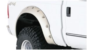 bushwacker cutout pocket/rivet style rear fender flares | 2-piece set, black, smooth finish | 20046-02 | fits 1999-2010 ford f-250/f-350 super duty styleside w/ 8.2′ bed (excludes dually)