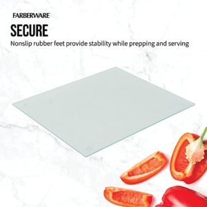 Farberware Large Glass Utility Cutting Board, Dishwasher-Safe Tempered Glass Kitchen Board with Non-Slip Feet, Scratch Resistant, Heat Resistant, Shatter Resistant, 12-Inch-by-14-Inch, Clear