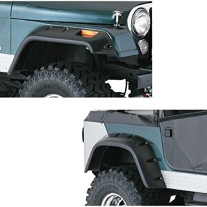 bushwacker jeep cutout pocket/rivet style front & rear fender flares | 4-piece set, black, textured finish | 10910-07 | fits 1956-1986 jeep cj5, cj5a, cj6, cj6a, cj7, willys