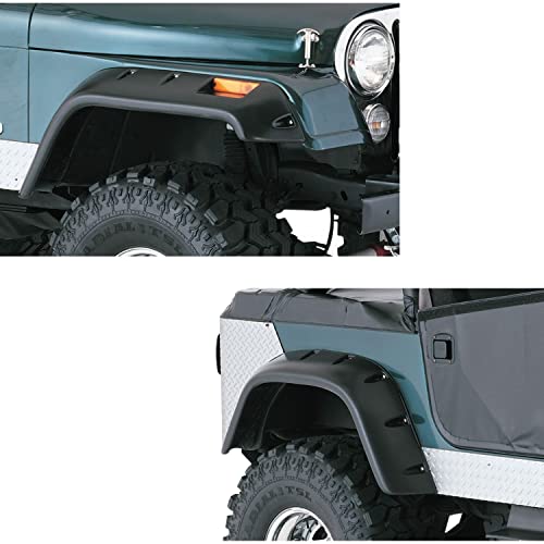 Bushwacker Jeep Cutout Pocket/Rivet Style Front & Rear Fender Flares | 4-Piece Set, Black, Textured Finish | 10910-07 | Fits 1956-1986 Jeep CJ5, CJ5A, CJ6, CJ6A, CJ7, Willys