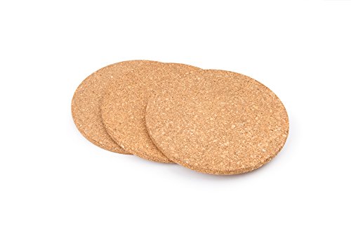 Fox Run Round Cork Trivets Dishes, Pots, Pans and Plants, 7.25" Diameter x 0.5" Thick, Set of 3 Hot Pads,4440