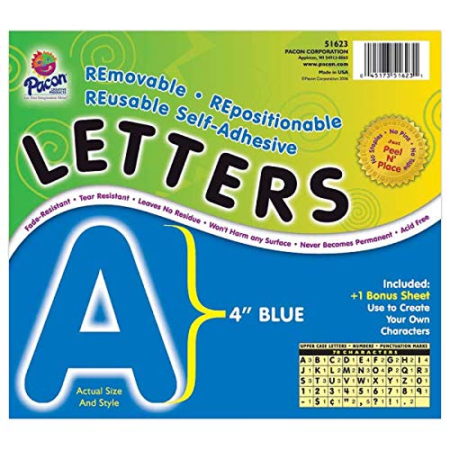 Pacon 0051623 Self-Adhesive Reusable Letter, 4", Blue, Pack of 78