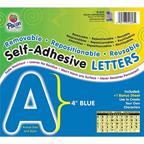 Pacon 0051623 Self-Adhesive Reusable Letter, 4", Blue, Pack of 78