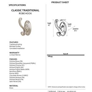 Alno A8099-CHBRZ Classic Traditional Robe Hooks, Bronze