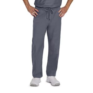 landau standard essentials unisex relaxed fit 1-pocket drawstring scrub pants 7602, steel grey, medium