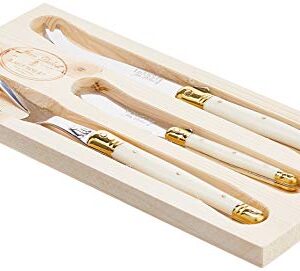 Jean Dubost 3-Piece Cheese Knives Set in Box, Ivory