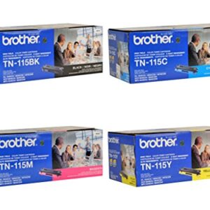 Brother TN115BK, TN115C, TN115M, TN115Y High Yield Black, Cyan, Magenta and Yellow Toner Cartridge Set