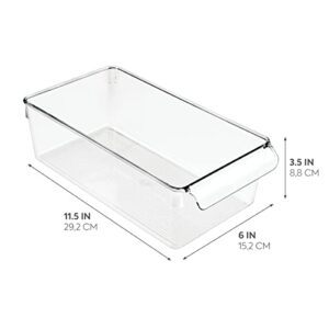 iDesign Linus Plastic Fridge and Freezer Storage Organizer Bin with Handle, Clear Container for Food, Drinks, Produce Organization, BPA-Free , 11.5" x 6" x 3.5", Clear