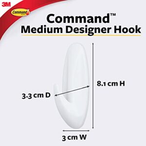 Command Medium Designer Hooks, White, 2-Hooks, Organize & Decorate Damage-Free