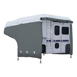 classic accessories over drive polypro 3 camper cover, fits 10′ – 12′ campers, camper rv cover, customizable fit, water-resistant, all season protection for motorhome, grey/snow white