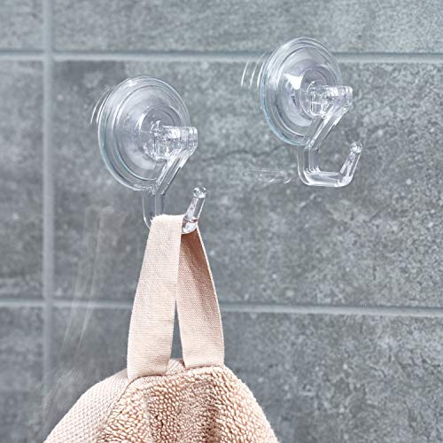 iDesign Power Lock Bathroom Suction Cup Hooks for Loofah, Towels, Sponges and More, Set of 2, Clear