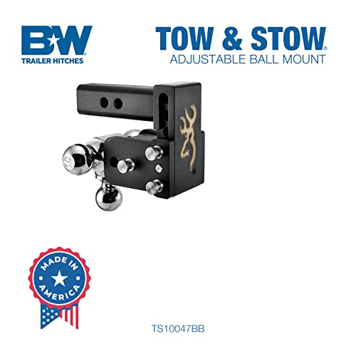 B&W Trailer Hitches Tow & Stow Adjustable Trailer Hitch Ball Mount with Browning Logo - Fits 2" Receiver, Tri-Ball (1-7/8" x 2" x 2-5/16"), 3" Drop, 10,000 GTW - TS10047BB