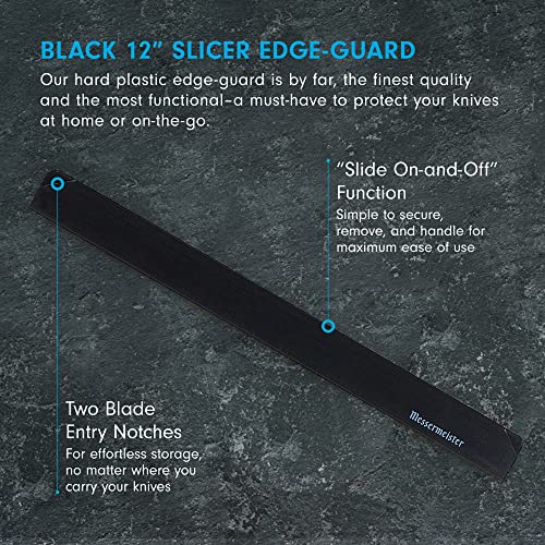 Messermeister 12” Slicer Edge-Guard, Black - Fashionable & Functional Knife Protector for Carving & Slim-Blade Knives - 2 Blade Entry Notches - 12.5” x 0.9375”