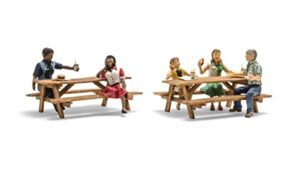 outdoor dining (5 figures & 2 picnic tables) ho scale woodland scenics
